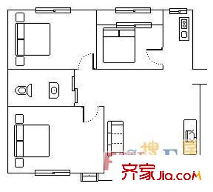 蘭州市人大家屬院戶型圖3-2-1-1 3室2廳1衛(wèi)1廚