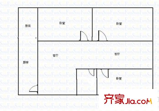 蘭州市人大家屬院戶型圖3-2-1-1 3室2廳1衛(wèi)1廚