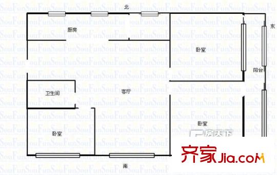 蘭州市人大家屬院戶型圖3-2-1-1 3室2廳1衛(wèi)1廚