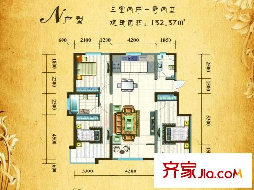 銀灘雅苑 3室 戶型圖