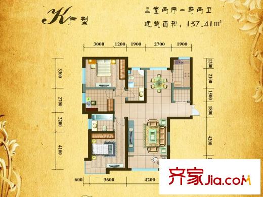 銀灘雅苑 3室 戶型圖