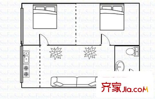 金城關(guān)小區(qū) 2室 戶型圖