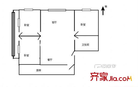 蘭州市人大家屬院戶型圖3-2-1-1 3室2廳1衛(wèi)1廚