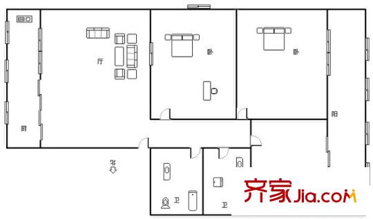 七里河檢察院家屬院  3室 戶型圖