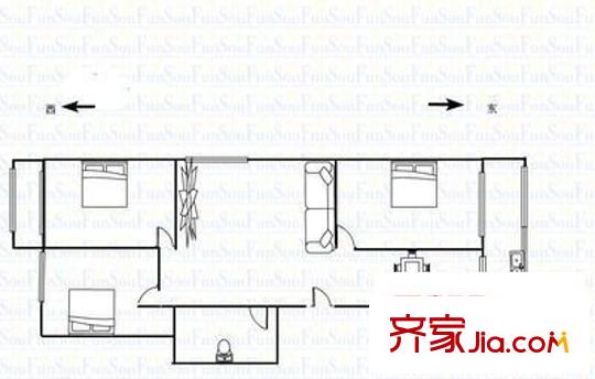 永昌路繡河沿單位房 3室 戶型圖