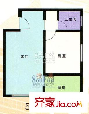 紫雅花園戶型圖59.95平方米 1室1廳1衛(wèi)1廚