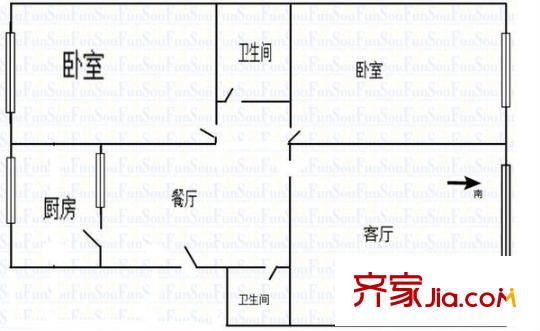 廣武門省檢察院家屬院 2室 戶型圖