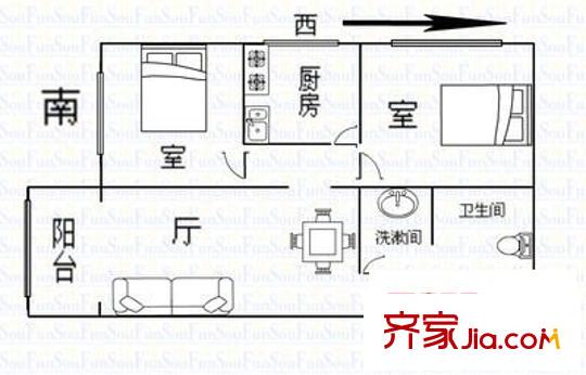 二熱郵政小區(qū) 2室 戶(hù)型圖