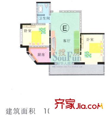 田園之家戶型圖E戶型 2室1廳1衛(wèi)