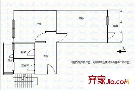蘭州市城管區(qū)何家莊財政家屬院 2室 戶型圖