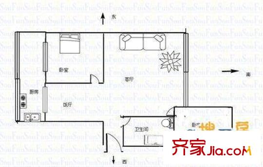 省紡織品進(jìn)出口公司家屬院 2室 戶型圖