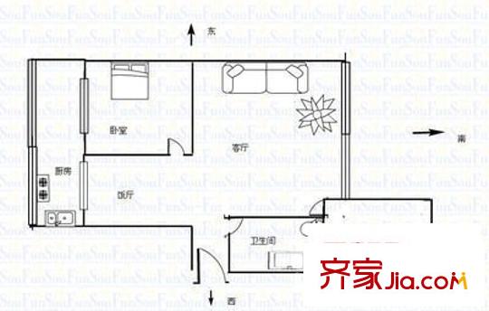 省紡織品進(jìn)出口公司家屬院 2室 戶型圖