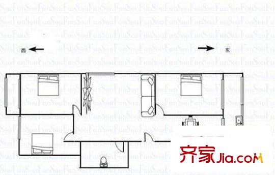 永昌路繡河沿單位房 2室 戶型圖