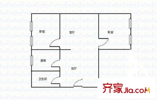 廣場西口地稅局家屬院  2室  戶型圖