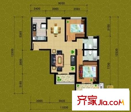 安寧區(qū)委家屬院 2室 戶型圖