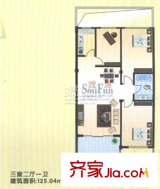 鑫億城戶型圖125.04平方米 3室2廳2衛(wèi)1廚