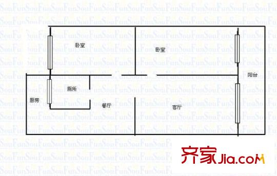 火車(chē)站量刃廠家屬院 2室 戶(hù)型圖