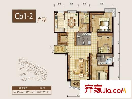 鴻運潤園D區(qū) 4室 戶型圖