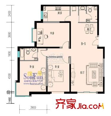 萬盛名仕佳園戶型圖B-5  175.10平方米 3室2廳2衛(wèi)1廚