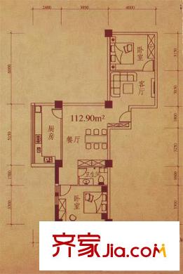 天銀大廈戶型圖A1戶型112.9平方米 2室2廳1衛(wèi)1廚