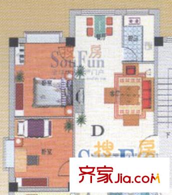金澤嘉園戶型圖D戶型 2室2廳1衛(wèi)1廚