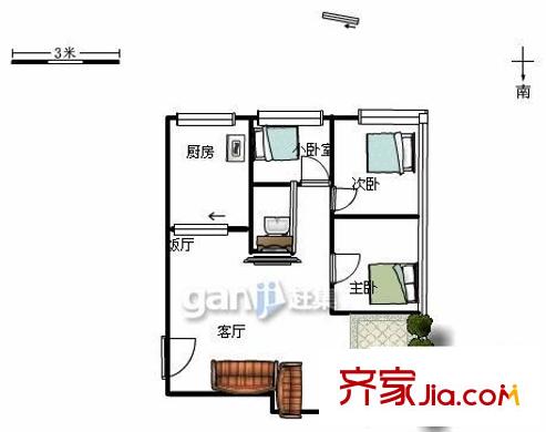 旅游局家屬院 2室 戶型圖