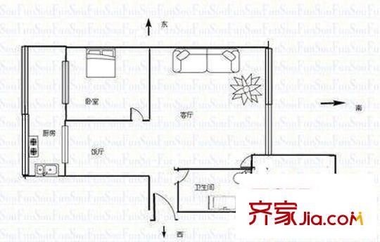 省紡織品進(jìn)出口公司家屬院 2室 戶型圖