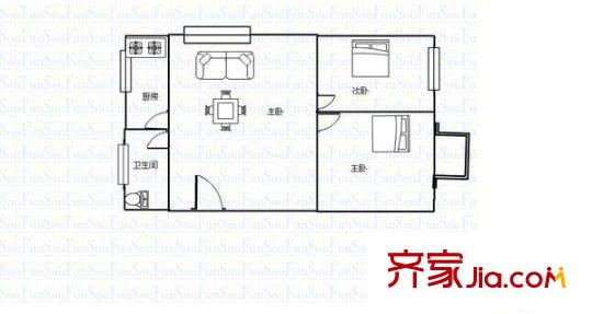 火車(chē)站量刃廠家屬院 2室 戶(hù)型圖