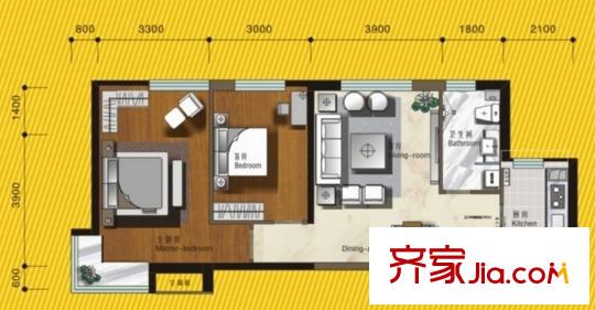 豐融逸苑戶型圖A1戶型圖 2室2廳1衛(wèi)1廚