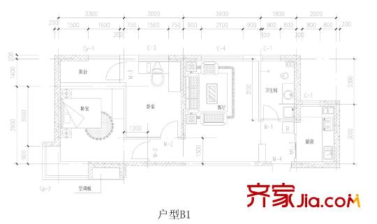 豐融逸苑戶型圖B1戶型 2室2廳1衛(wèi)1廚