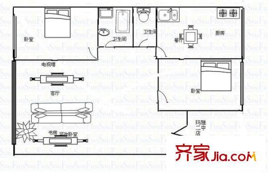 中街子殘聯(lián)家屬樓 3室 戶型圖
