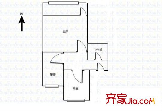 中街子殘聯(lián)家屬樓 1室 戶型圖