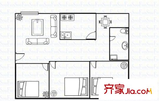 西站東閘口小區(qū) 2室 戶型圖