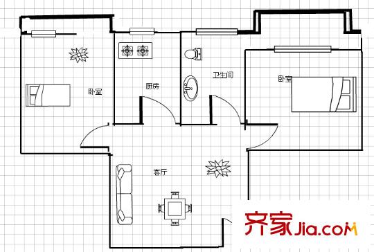 甘農(nóng)場家屬院 2室 戶型圖