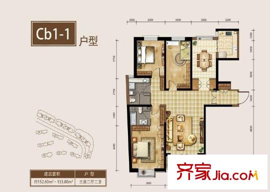 鴻運(yùn)潤(rùn)園D區(qū) 3室 戶型圖