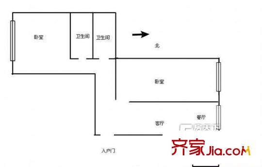 糧食局家屬院(定西路)戶型圖糧食局家屬院（定西路）2室 戶型圖 2室2廳2衛(wèi)1廚