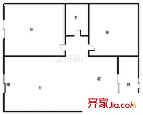 新泰水云閣戶型圖兩室兩廳 2室2廳1衛(wèi)1廚