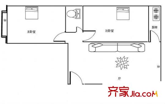上西園煤炭家屬院 2室 戶型圖