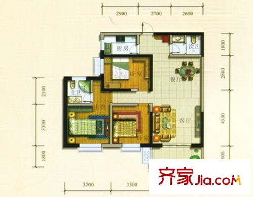 榮成家園戶型圖B戶型：三房兩廳一衛(wèi) 3室2廳1衛(wèi)1廚