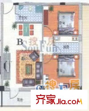 金澤嘉園戶型圖B戶型 2室2廳1衛(wèi)1廚