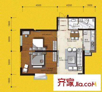 豐融逸苑戶型圖A3戶型圖 2室2廳1衛(wèi)1廚