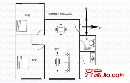 中街子殘聯(lián)家屬樓 2室 戶型圖