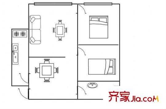 干休所家屬院 2室 戶型圖