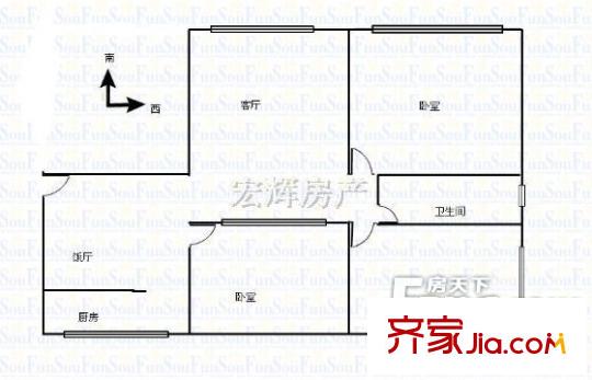 西站東閘口小區(qū) 3室 戶型圖