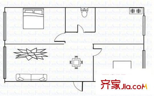 六建家屬院 2室 戶型圖