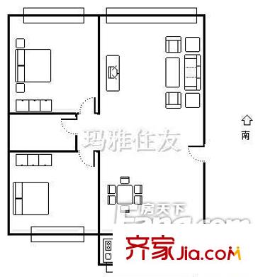 鹽場路金鑰匙學(xué)校內(nèi) 2室 戶型圖