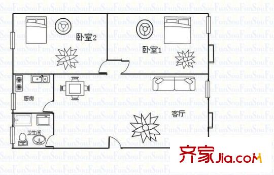 假肢廠家屬院  2室 戶型圖
