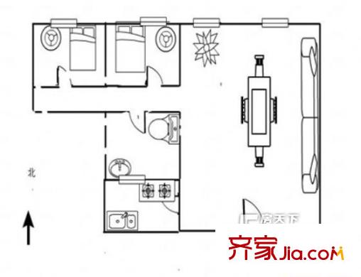 蘭大二分部家屬院 2室 戶型圖