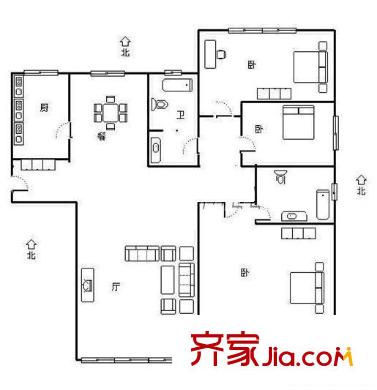 電機(jī)廠家屬院 3室 戶型圖