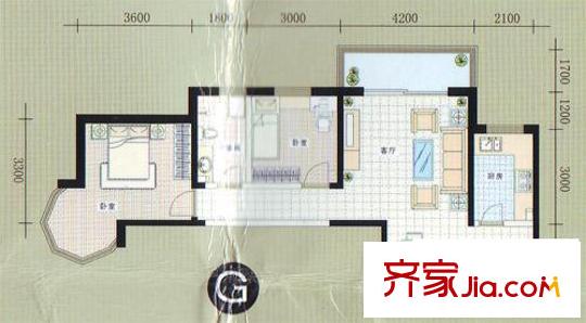 東甌逸平方米戶型圖G戶型  2室2廳1衛(wèi)1廚